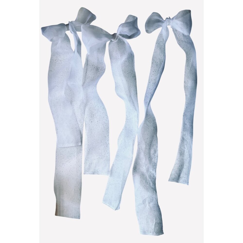 100% Organza Silk Bows With Long Tails Set of 15 White 4 Balloons Showers etc - Picture 10 of 15